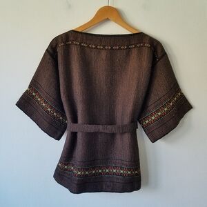 Vintage 60s Hand Woven by Lois Brown Academia Boxy Waist Tie Sweater